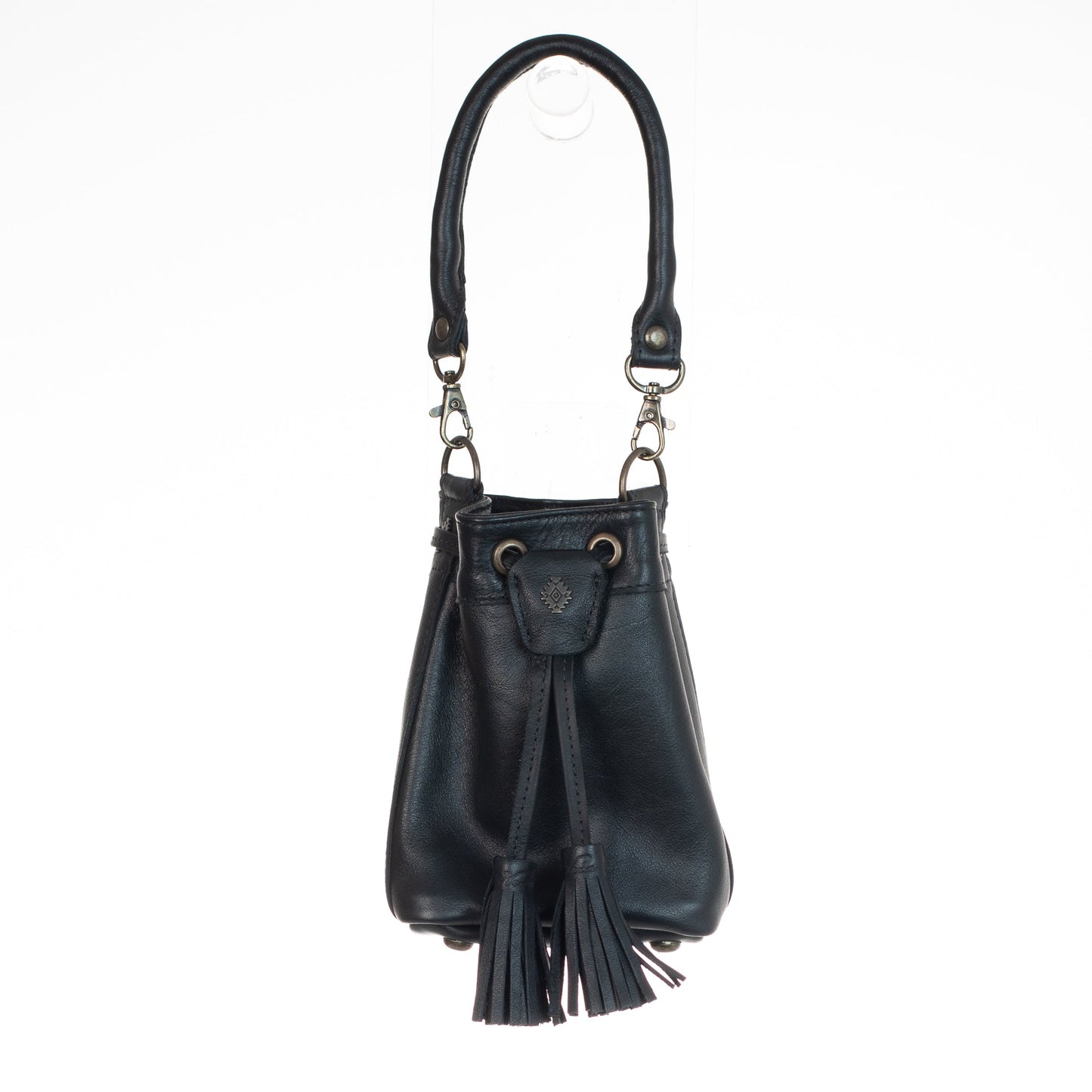 MINI DRAWSTRING BUCKET BAG - FULL LEATHER - BLACK