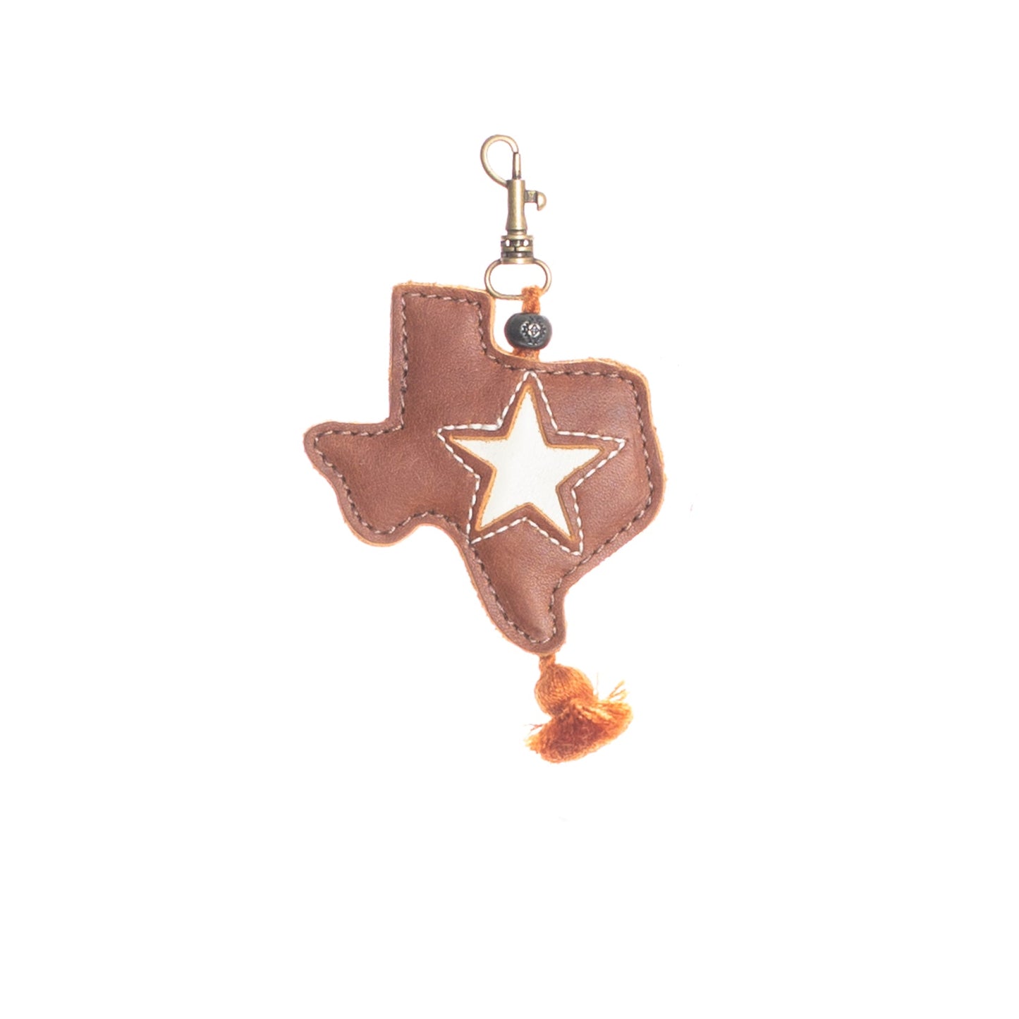 LEATHER CHARM - TEXAS STAR BONE - CAFE