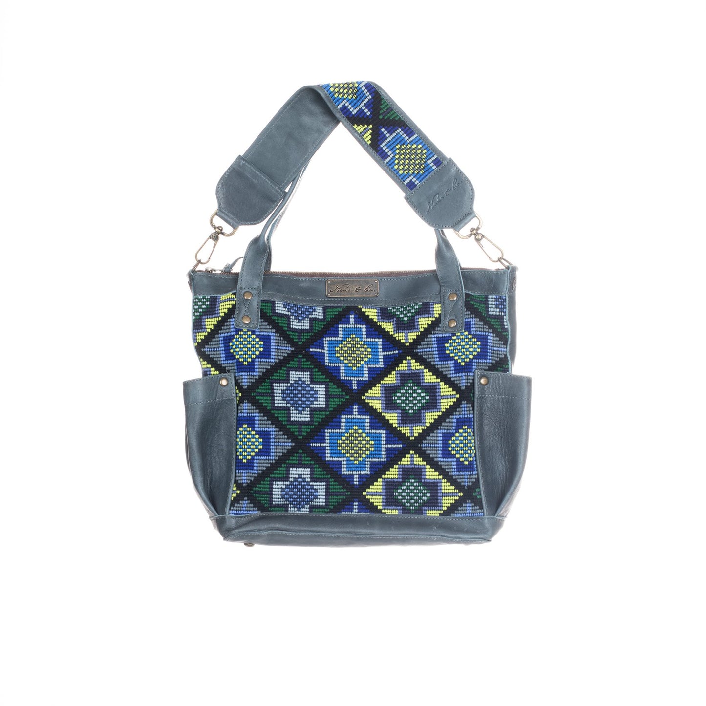 HERITAGE & SOCIETY - THE PERFECT BAG MEDIUM + SHOULDER STRAP - KOLIDE GREEN/BLUE - SLATE LEATHER