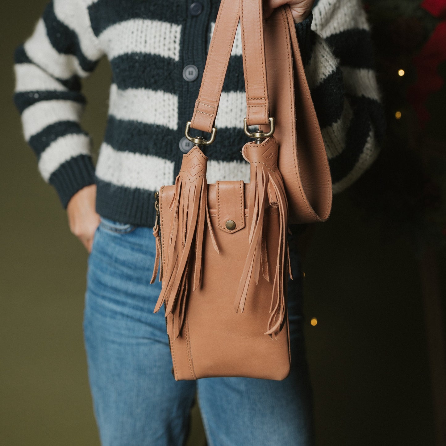 MINI DIAMANTE FRINGE TASSELS - MEXICO ROSÉ LEATHER