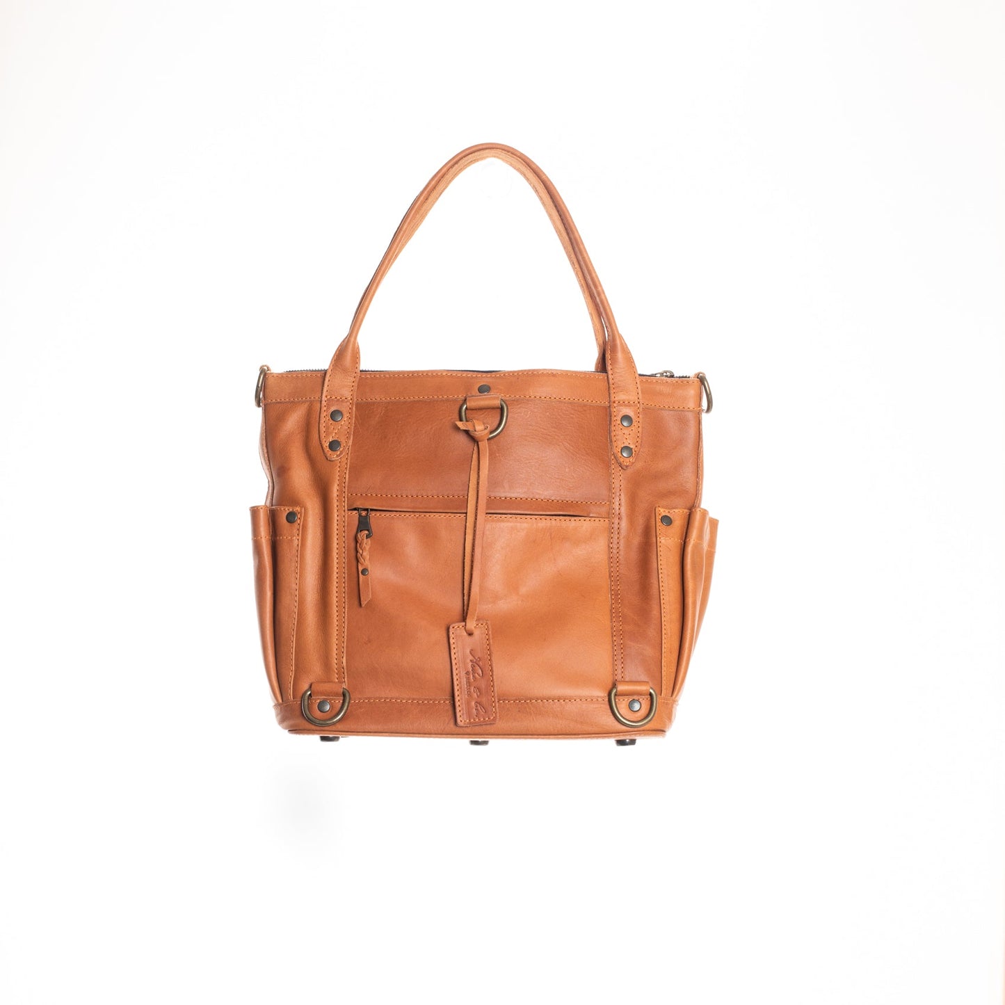 THE PERFECT BAG MEDIUM - MEXICO COLLECTION - BLUE & WHITE EMBROIDERED PANEL - OCHRE LEATHER