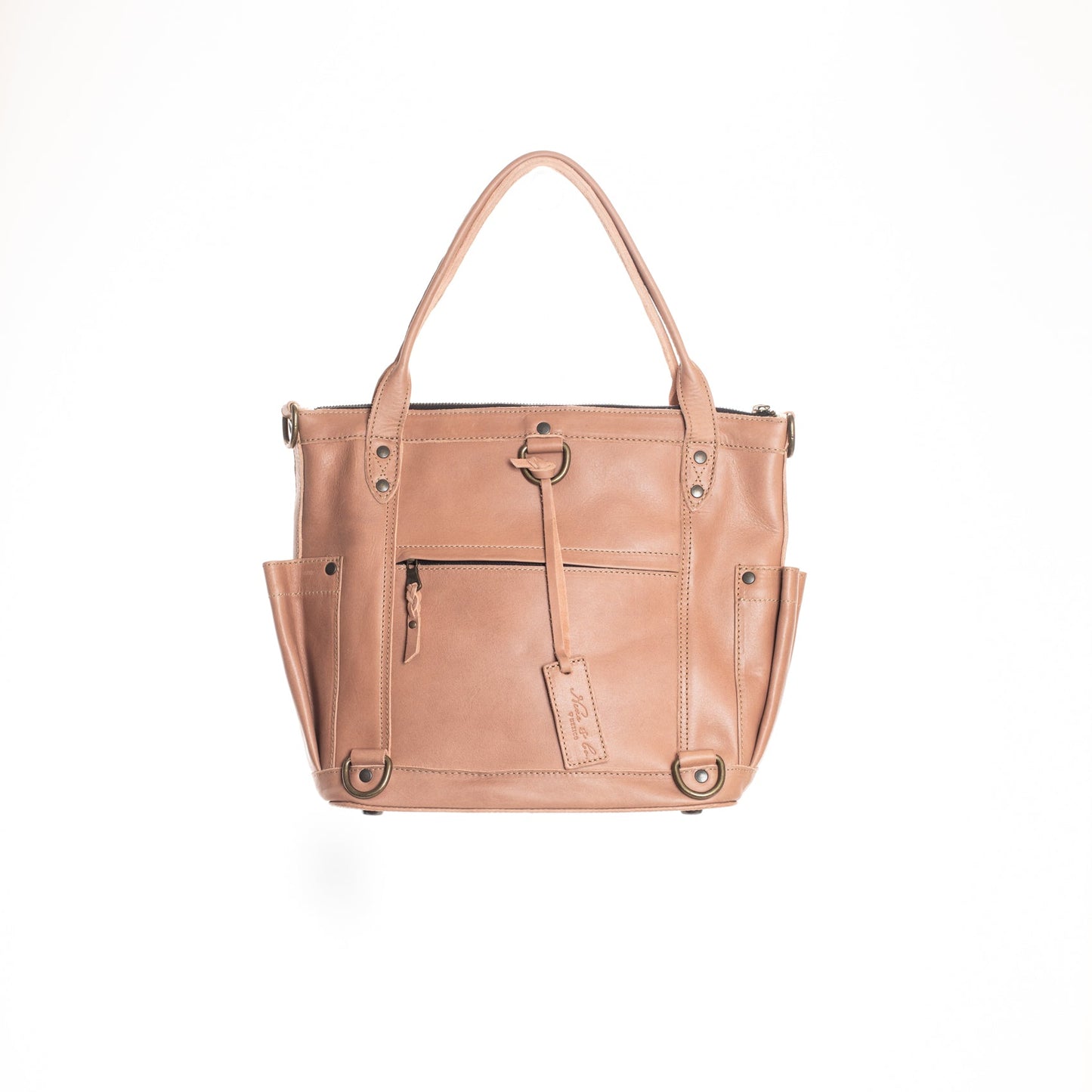 THE PERFECT BAG MEDIUM - MEXICO COLLECTION - BLUE & PINK EMBROIDERED PANEL - ROSÉ LEATHER