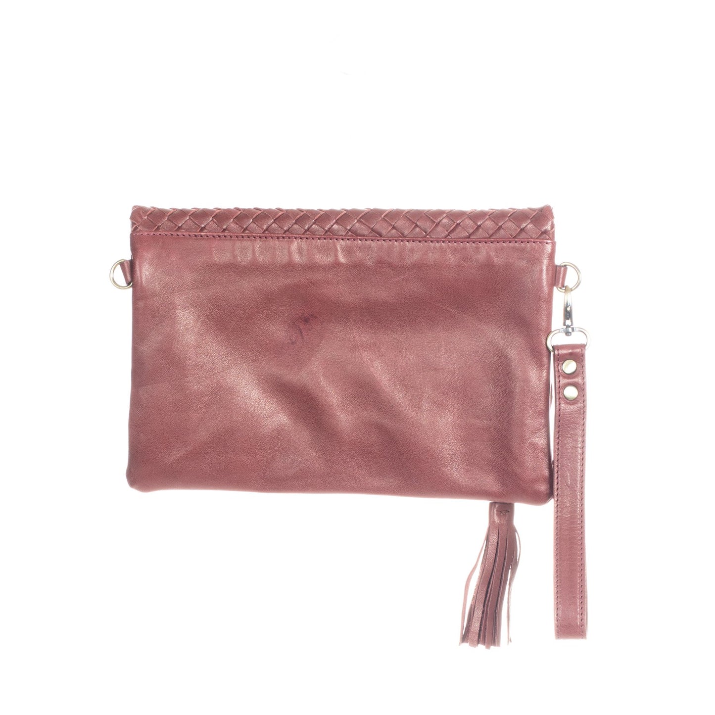FOLD OVER CLUTCH - MOROCCO WOVEN LEATHER - CABERNET