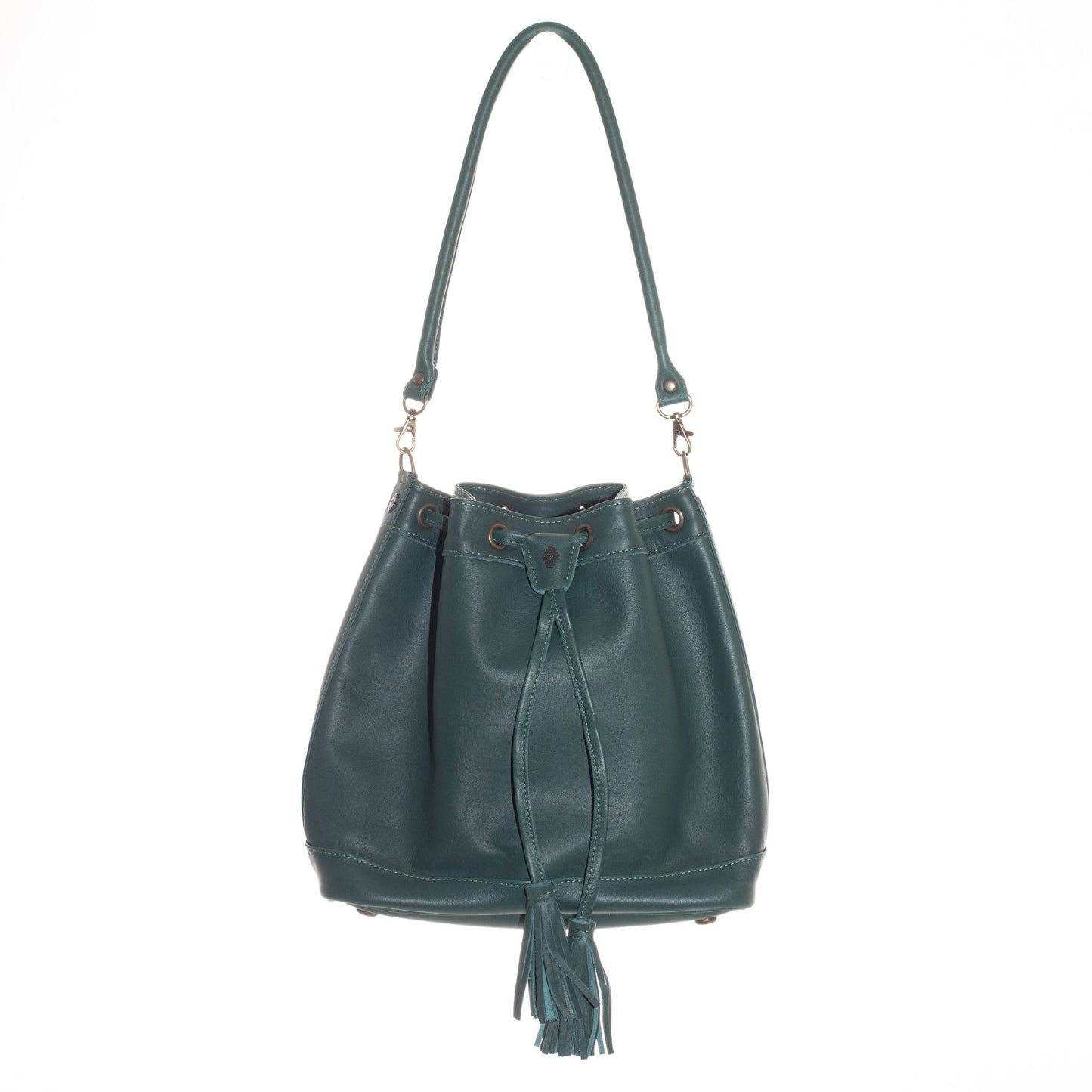 DRAWSTRING BUCKET BAG - FULL LEATHER COLLECTION - EVERGREEN LEATHER