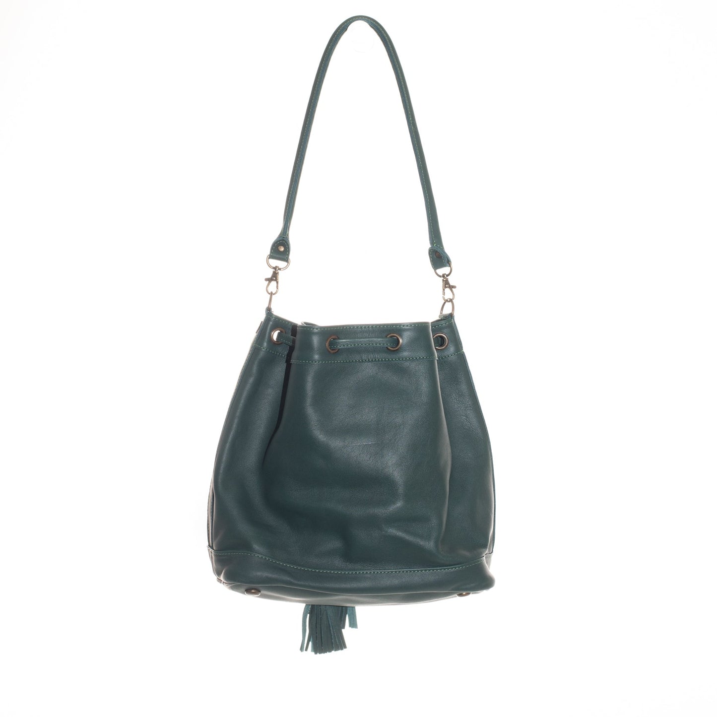 DRAWSTRING BUCKET BAG - FULL LEATHER COLLECTION - EVERGREEN LEATHER