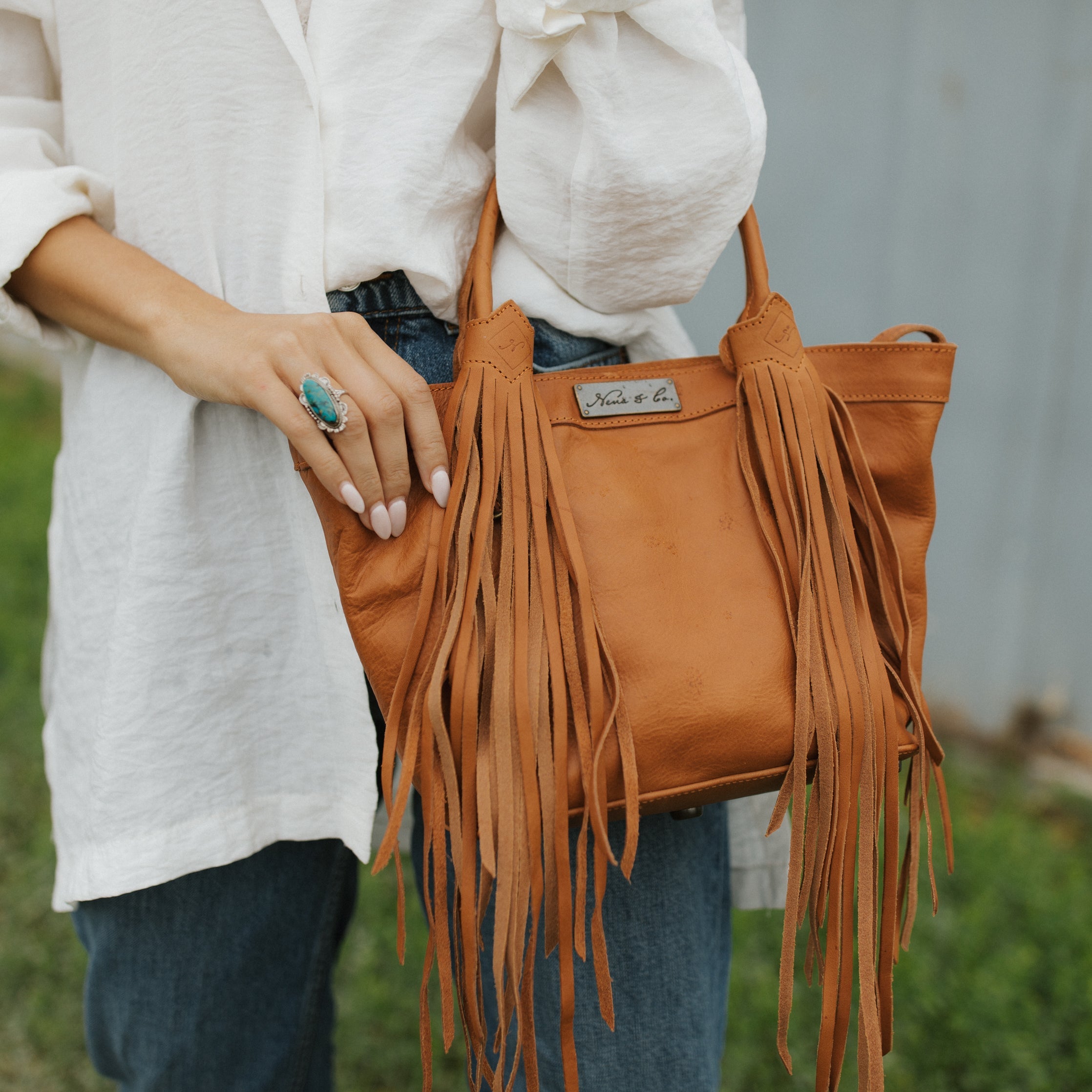 Huipil Luna Fringe Bag purse cross body suede tan