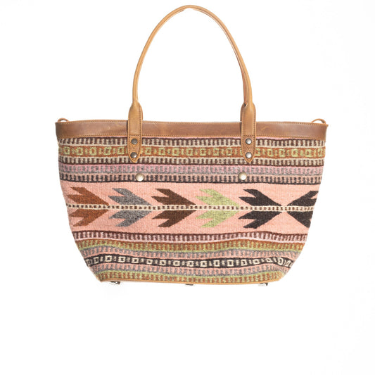 CONVERTIBLE TOTE - MEXICO COLLECTION - OOAK TEXTILE - TOBACCO LEATHER - NO. 18180