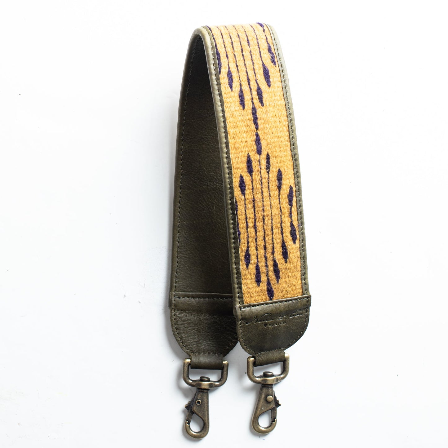 SHOULDER STRAP - MEXICO COLLECTION - OOAK TEXTILE - OLIVE LEATHER NO. 18210
