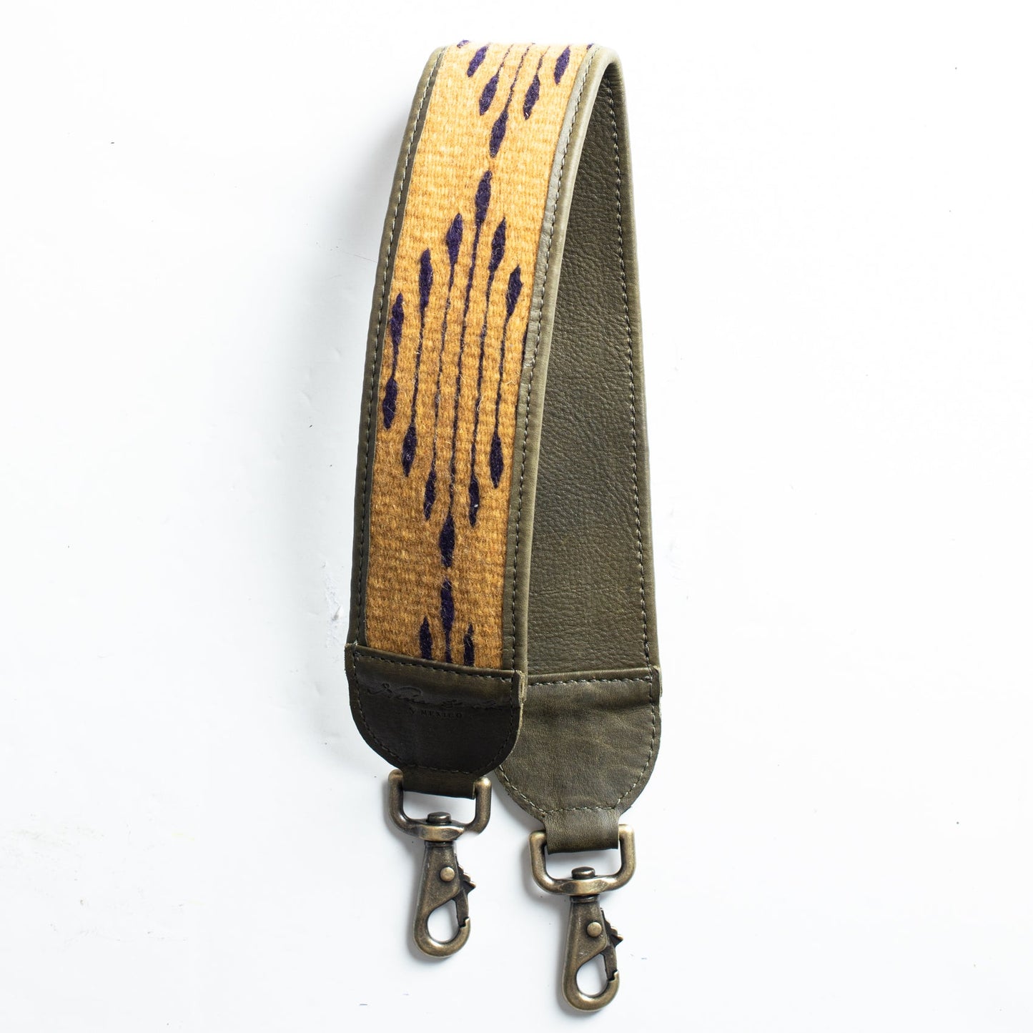 SHOULDER STRAP - MEXICO COLLECTION - OOAK TEXTILE - OLIVE LEATHER NO. 18210