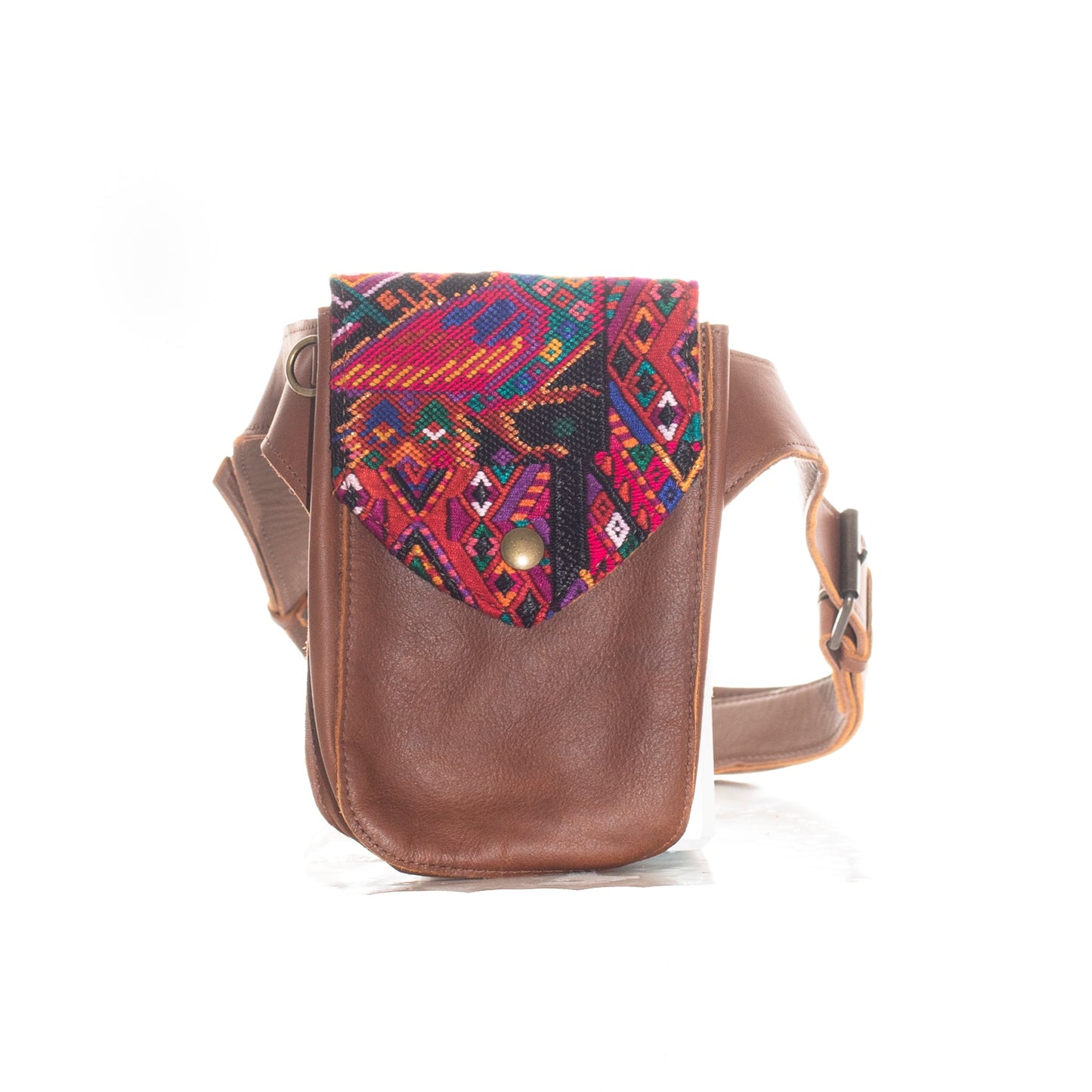 REVIVED HIP SATCHEL - OOAK VINTAGE HUIPIL - CAFE LEATHER - NO. 23608