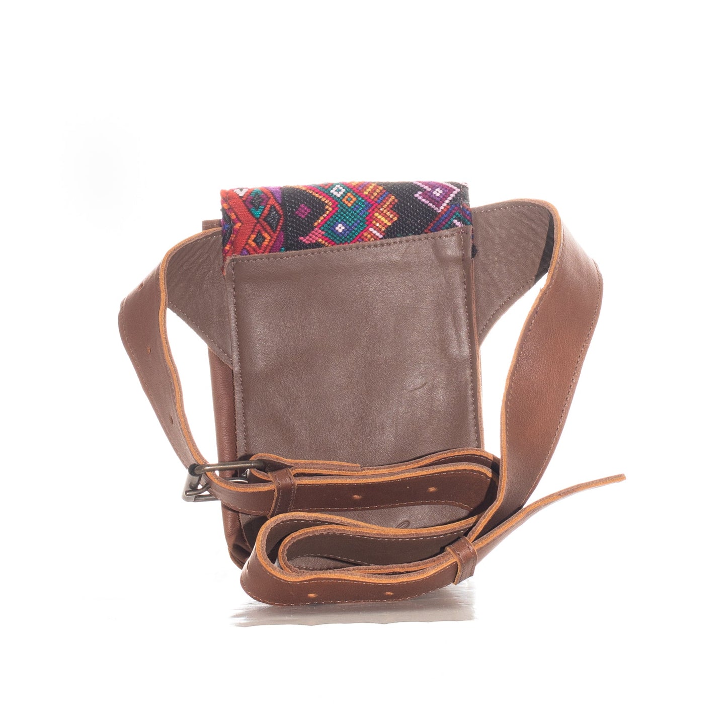 REVIVED HIP SATCHEL - OOAK VINTAGE HUIPIL - CAFE LEATHER - NO. 23608