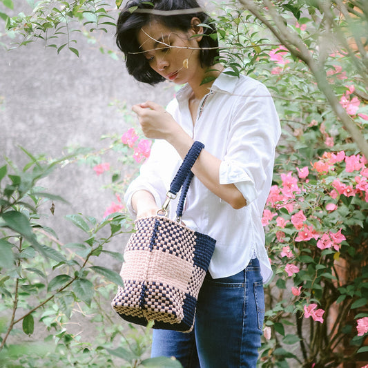 **CLOSEOUT** NARRA HOBO BAG - MEDIUM - PHILIPPINES COLLECTION - BLUSH & NAVY