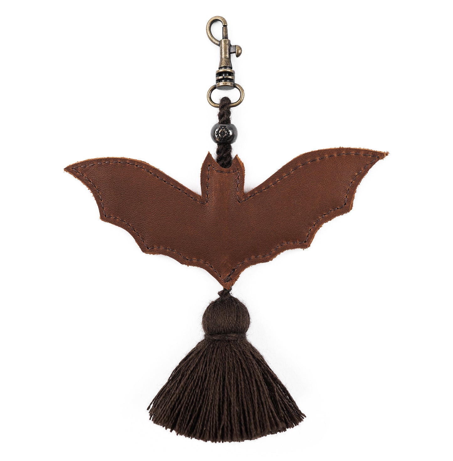 BAT CHARM - LEATHER CHARM WITH TASSEL - CAFE