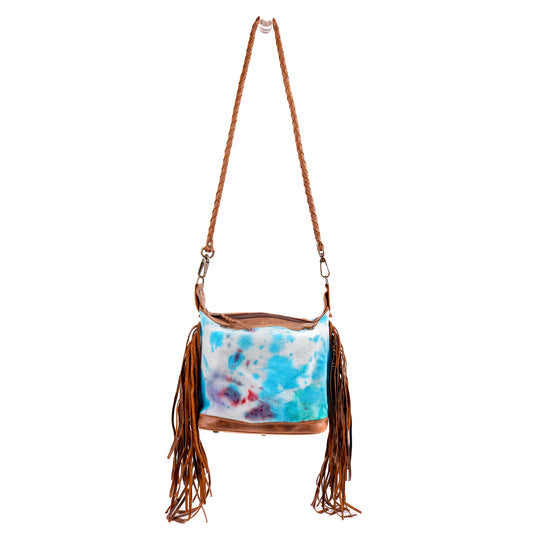 BEATRIZ MINI CONVERTIBLE DAY BAG WITH FRINGE - UPCYCLED DENIM - TIE DYE - CAOBA - NO. 10003