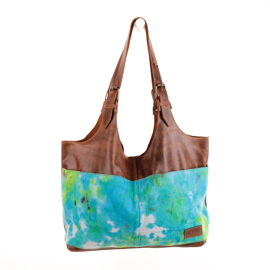 ALEJANDRA BAG - TIE DYE - UPCYCLED DENIM - CAOBA LEATHER - NO. 10004