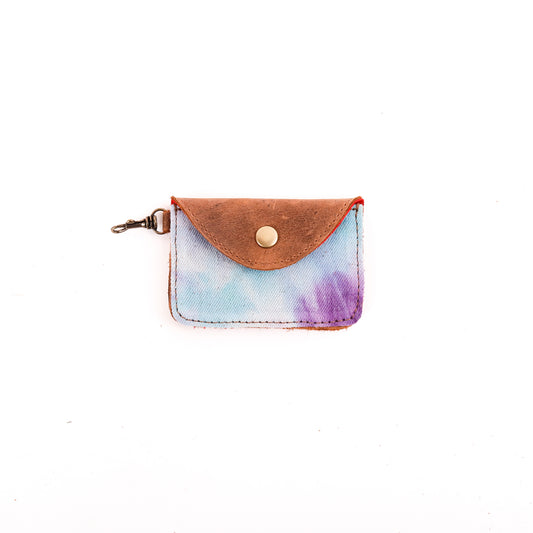 CARD WALLET - TIE DYE - UPCYCLED DENIM - CAOBA LEATHER - NO. 10009
