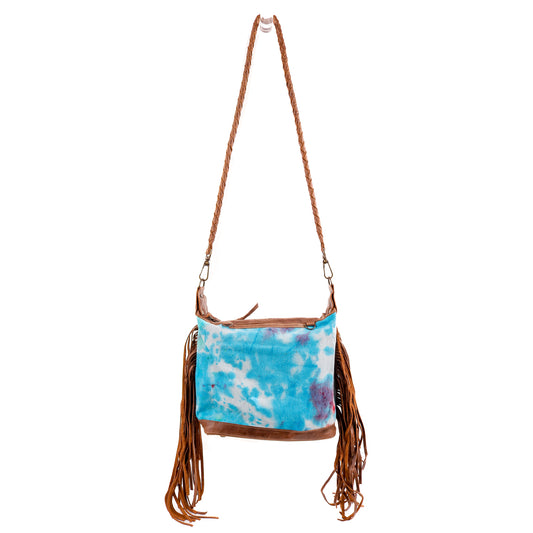BEATRIZ MINI CONVERTIBLE DAY BAG WITH FRINGE - UPCYCLED DENIM - TIE DYE - CAOBA - NO. 10009