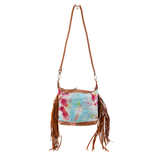 BEATRIZ MINI CONVERTIBLE DAY BAG WITH FRINGE - UPCYCLED DENIM - TIE DYE - CAOBA - NO. 10011