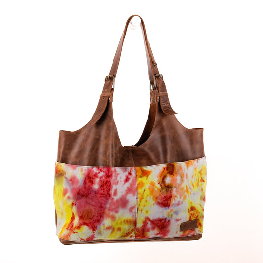ALEJANDRA BAG - TIE DYE - UPCYCLED DENIM - CAOBA LEATHER - NO. 10016