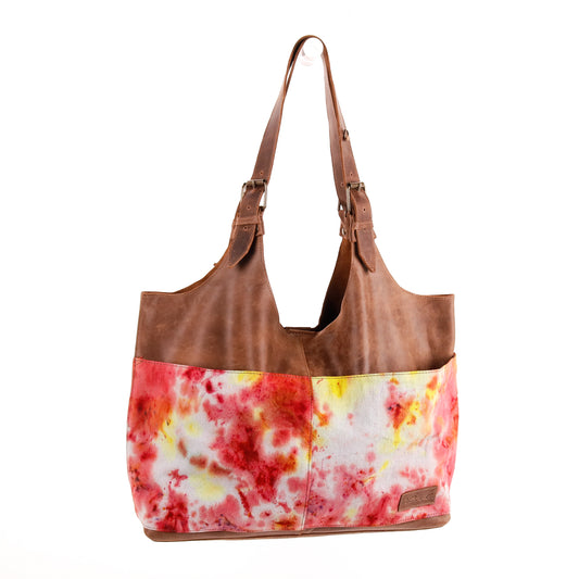 ALEJANDRA BAG - TIE DYE - UPCYCLED DENIM - CAOBA LEATHER - NO. 10017