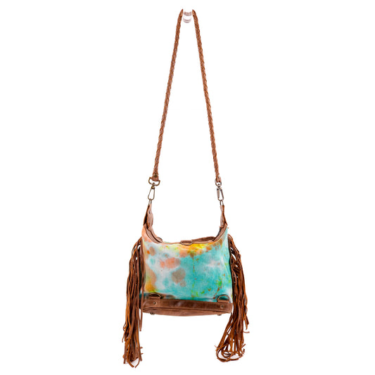 BEATRIZ MINI CONVERTIBLE DAY BAG WITH FRINGE - UPCYCLED DENIM - TIE DYE - CAOBA - NO. 10018