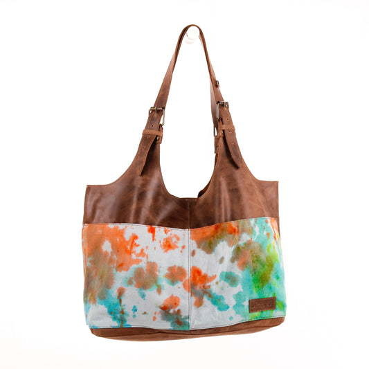 ALEJANDRA BAG - TIE DYE - UPCYCLED DENIM - CAOBA LEATHER - NO. 10020