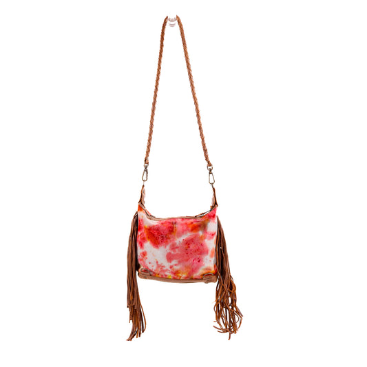 BEATRIZ MINI CONVERTIBLE DAY BAG WITH FRINGE - UPCYCLED DENIM - TIE DYE - CAOBA - NO. 10021