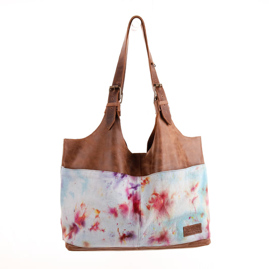 ALEJANDRA BAG - TIE DYE - UPCYCLED DENIM - CAOBA LEATHER - NO. 10021