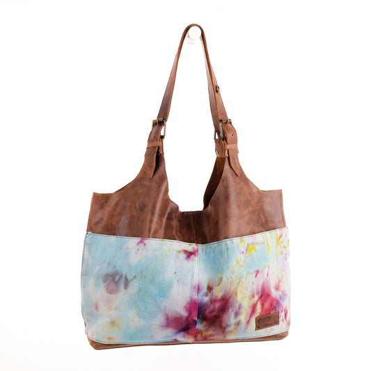 ALEJANDRA BAG - TIE DYE - UPCYCLED DENIM - CAOBA LEATHER - NO. 10023