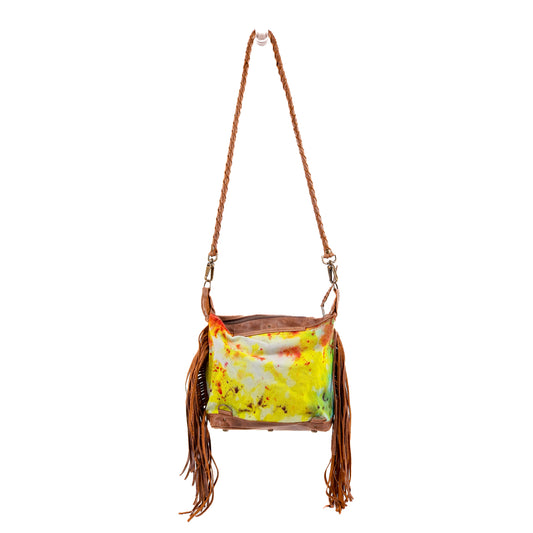 BEATRIZ MINI CONVERTIBLE DAY BAG WITH FRINGE - UPCYCLED DENIM - TIE DYE - CAOBA - NO. 10024