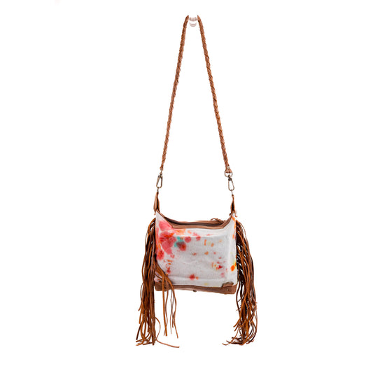 BEATRIZ MINI CONVERTIBLE DAY BAG WITH FRINGE - UPCYCLED DENIM - TIE DYE - CAOBA - NO. 10025