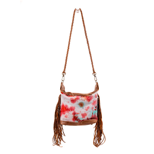 BEATRIZ MINI CONVERTIBLE DAY BAG WITH FRINGE - UPCYCLED DENIM - TIE DYE - CAOBA - NO. 10025