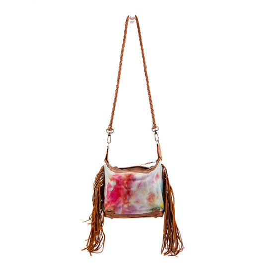 BEATRIZ MINI CONVERTIBLE DAY BAG WITH FRINGE - UPCYCLED DENIM - TIE DYE - CAOBA - NO. 10026