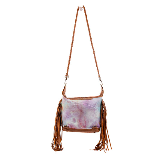 BEATRIZ MINI CONVERTIBLE DAY BAG WITH FRINGE - UPCYCLED DENIM - TIE DYE - CAOBA - NO. 10027
