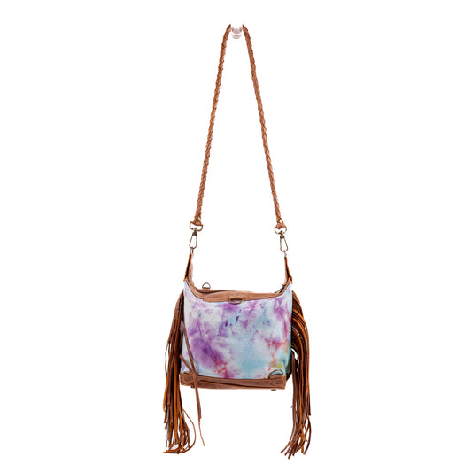 BEATRIZ MINI CONVERTIBLE DAY BAG WITH FRINGE - UPCYCLED DENIM - TIE DYE - CAOBA - NO. 10028