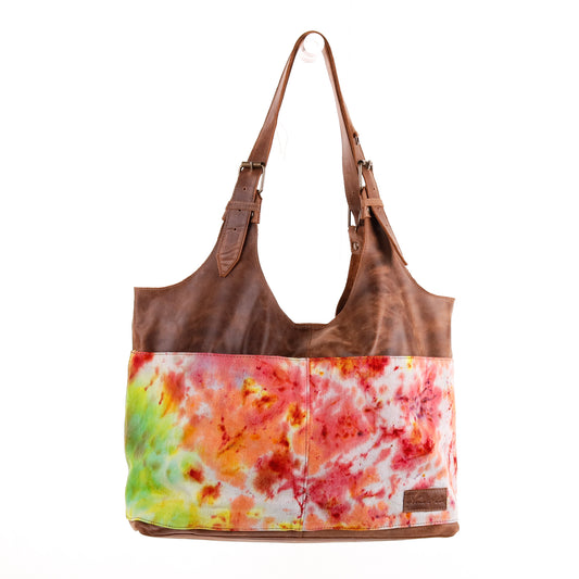 ALEJANDRA BAG - TIE DYE - UPCYCLED DENIM - CAOBA LEATHER - NO. 10028