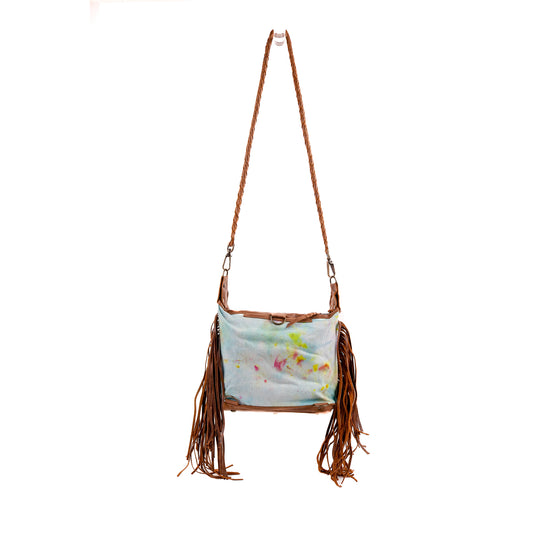 BEATRIZ MINI CONVERTIBLE DAY BAG WITH FRINGE - UPCYCLED DENIM - TIE DYE - CAOBA - NO. 10029