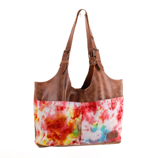 ALEJANDRA BAG - TIE DYE - UPCYCLED DENIM - CAOBA LEATHER - NO. 10029