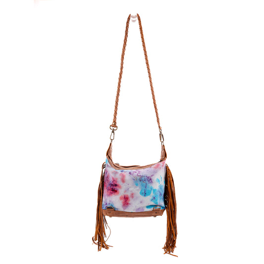 BEATRIZ MINI CONVERTIBLE DAY BAG WITH FRINGE - UPCYCLED DENIM - TIE DYE - CAOBA - NO. 10030