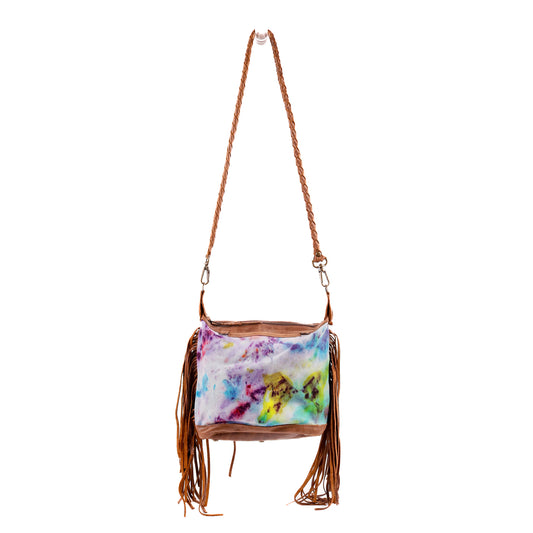 BEATRIZ MINI CONVERTIBLE DAY BAG WITH FRINGE - UPCYCLED DENIM - TIE DYE - CAOBA - NO. 10030