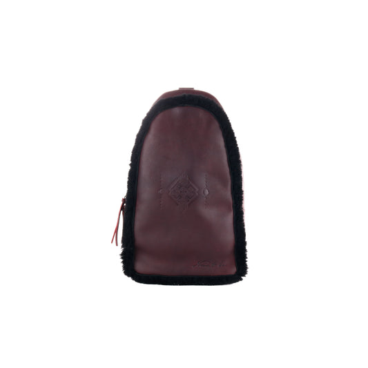 CROSSBODY SLING 2.0 - FULL LEATHER WITH SHEARLING - VINO TINTO