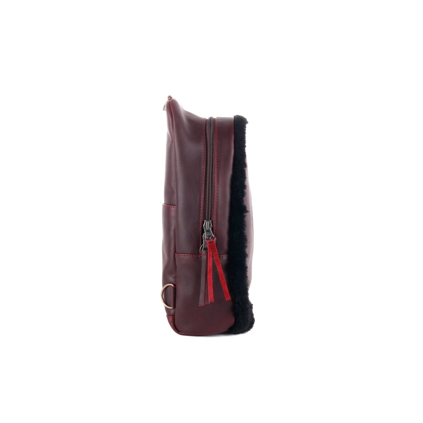 CROSSBODY SLING 2.0 - FULL LEATHER WITH SHEARLING - VINO TINTO