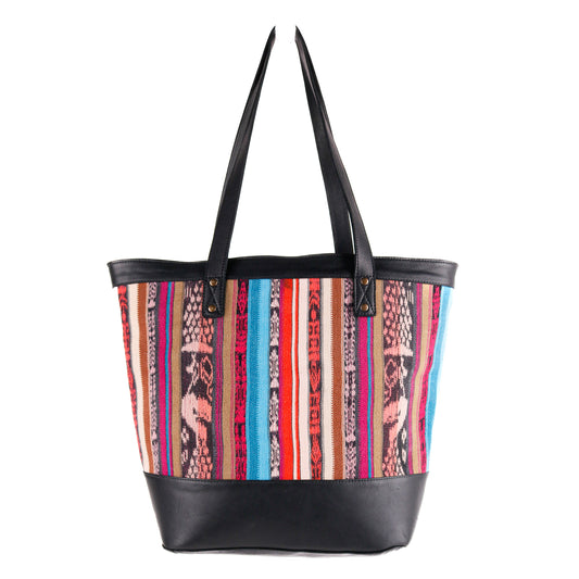 CADIZ TOTE - OOAK CORTE DE PLAYA - BLACK LEATHER - NO. 10582