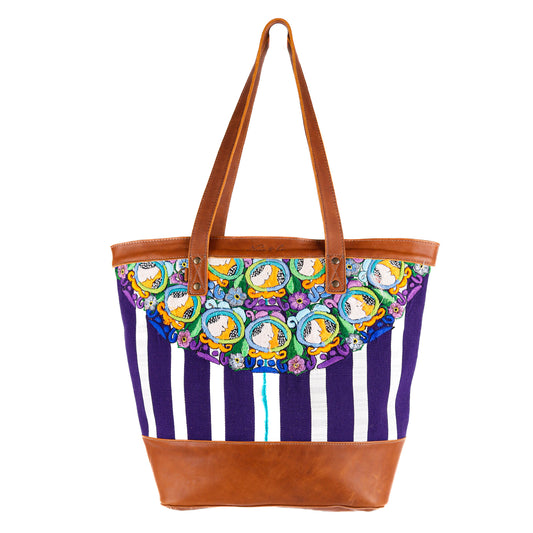 CADIZ TOTE - OOAK HUIPIL - ZUNIL REGION - CAFE - NO. 10612