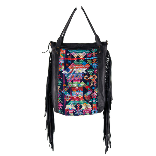 PERFECT FRINGE TOTE - OOAK VINTAGE TEXTILE - BLACK - NO. 10659