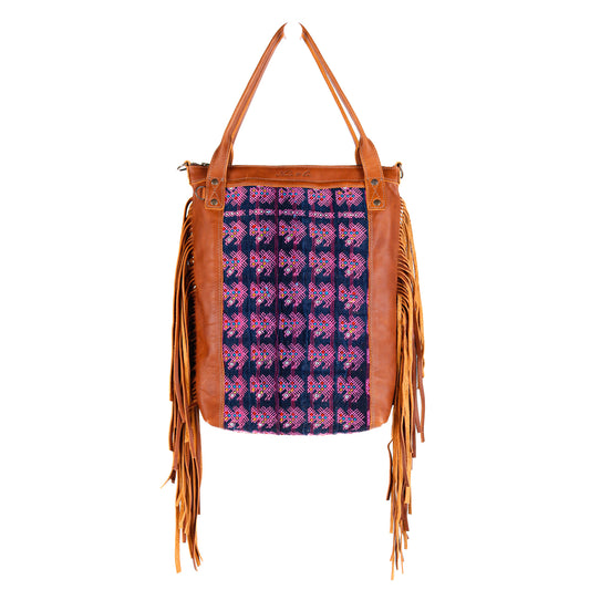 PERFECT FRINGE TOTE - OOAK VINTAGE TEXTILE - CAFE - NO. 10680