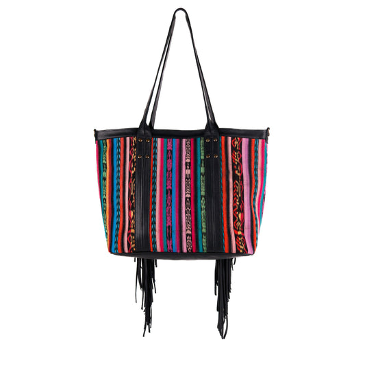 LUCIA FRINGE TOTE - OOAK CORTE DE PLAYA - BLACK - NO. 10706