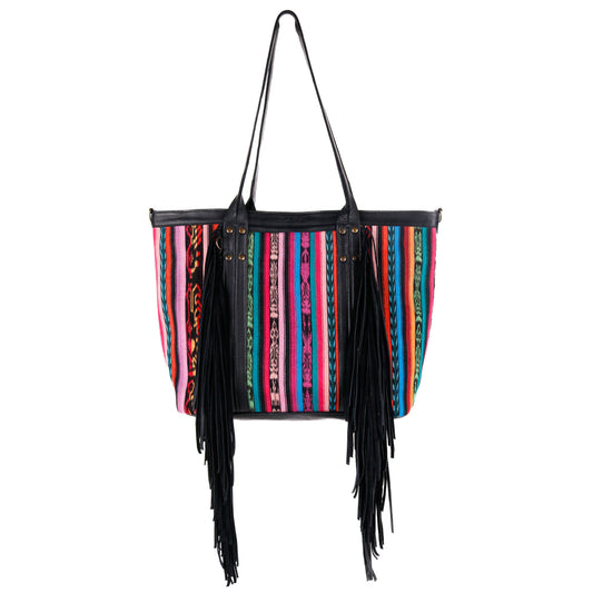 LUCIA FRINGE TOTE - OOAK CORTE DE PLAYA - BLACK - NO. 10706