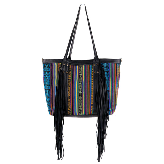 LUCIA FRINGE TOTE - OOAK CORTE DE PLAYA - BLACK - NO. 10708