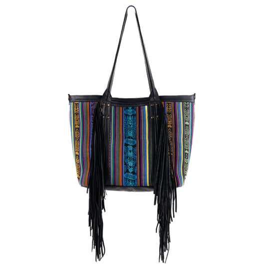 LUCIA FRINGE TOTE - OOAK CORTE DE PLAYA - BLACK - NO. 10710